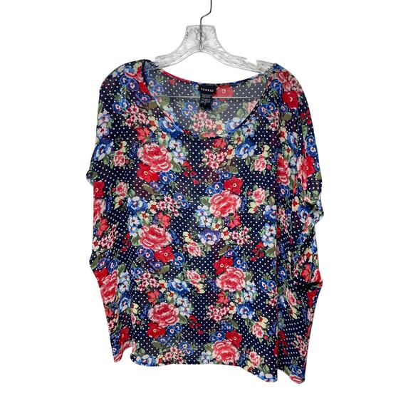Torrid Woman's Plus Size 2X (or 20) Navy Polka Dots Red Flowers Sleeveless Top - Picture 1 of 3